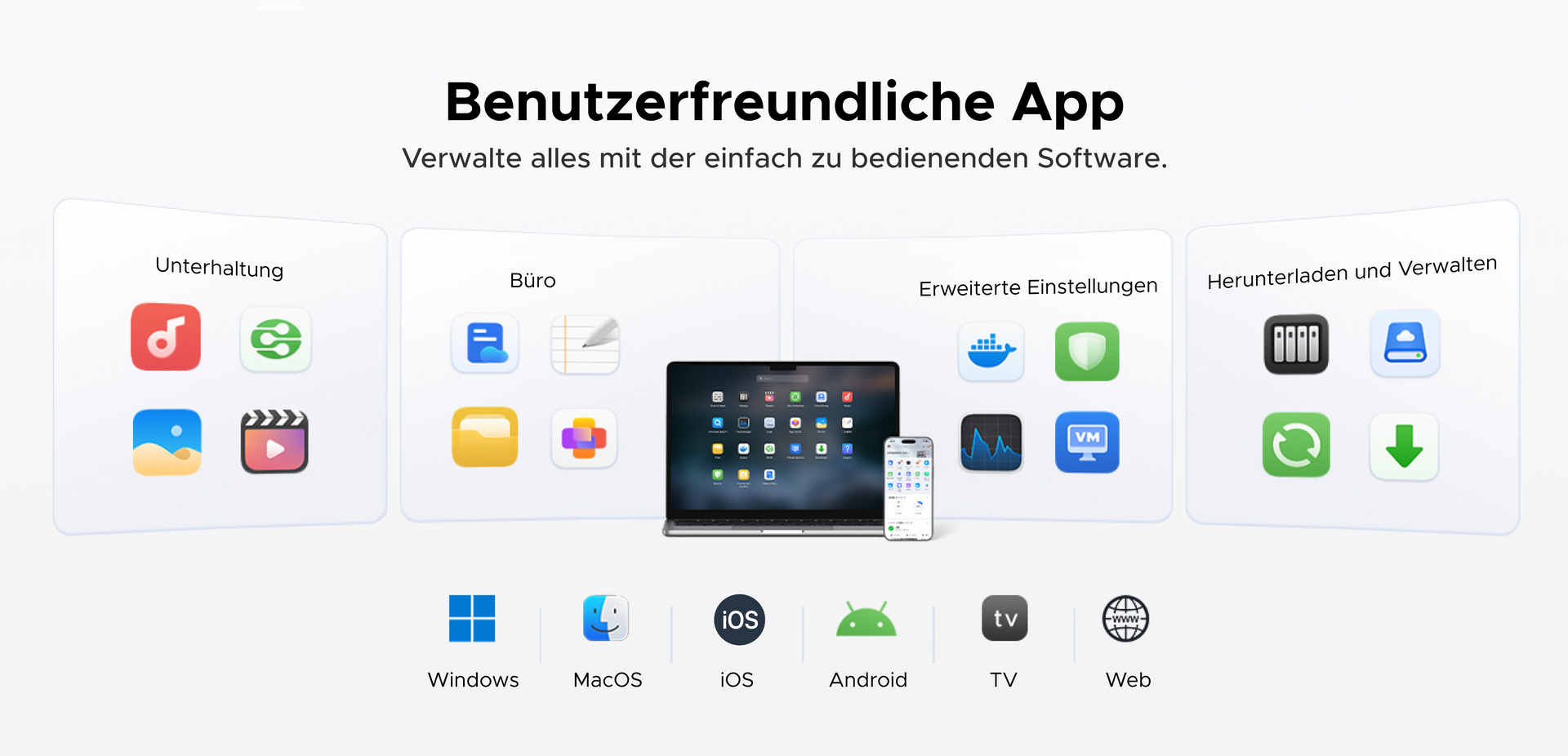 UGREEN NAS-Speicher mit eigenentwickeltem UGOS-System – benutzerfreundliche Bedienung und einfache Softwareverwaltung für alle Funktionen.
