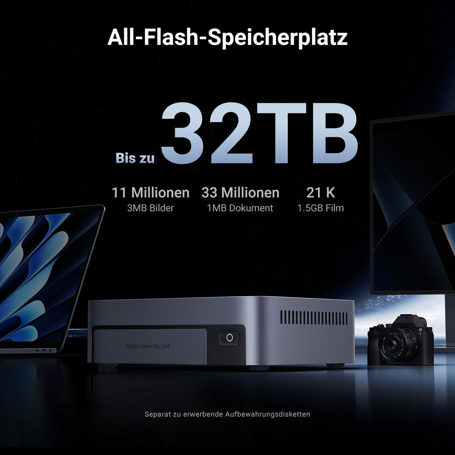 UGREENs All-Flash-NAS-Speicher mit 32 TB fasst 11 Millionen 3-MB-Bilder, 33 Millionen 1-MB-Dateien und 21.000 1,5-GB-Filme.
