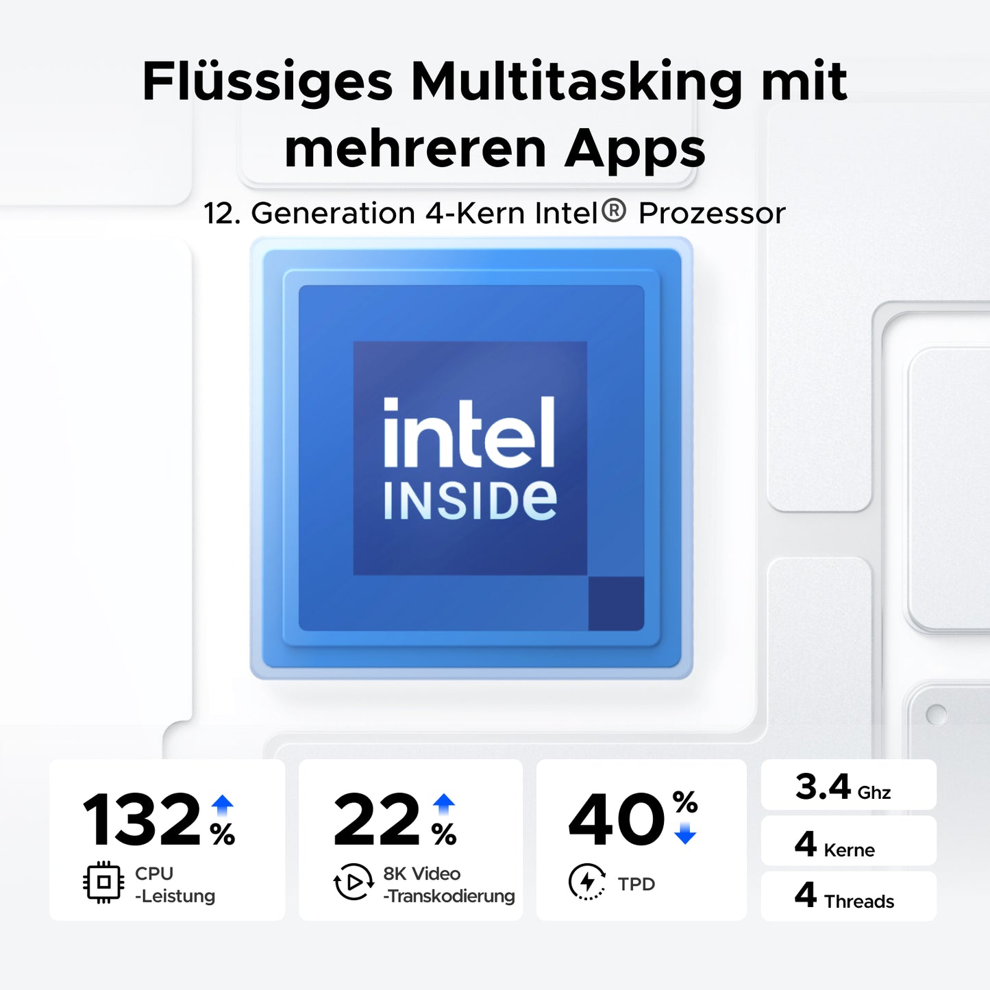 UGREEN 2bay NAS mit Intel® 12. Gen 4-Kern Prozessor: 132% CPU-Leistung, 22% schnellere 8K Videotranskodierung und 3.4 GHz für flüssiges Multitasking