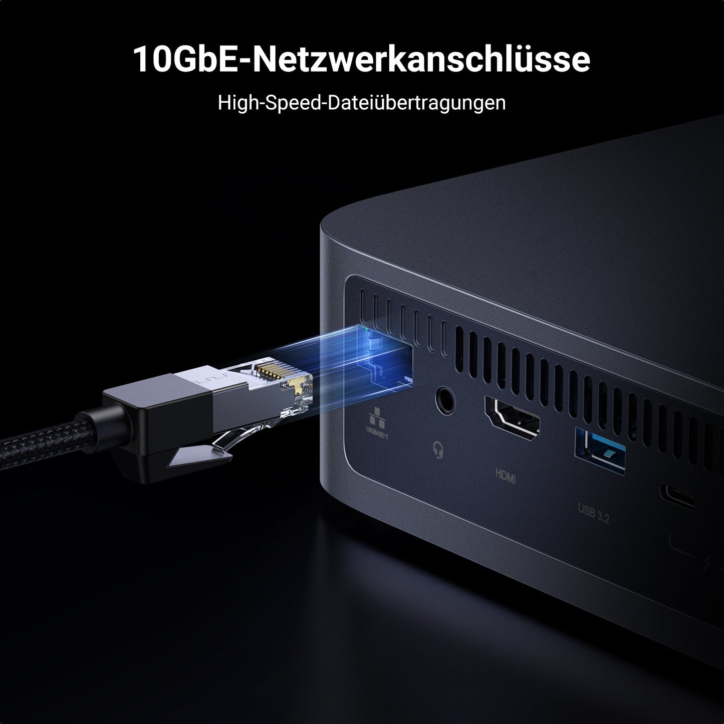 UGREEN All-Flash-NAS-Speicher ist mit 10GbE-Netzwerkanschlüssen für ultraschnelle Dateiübertragungen ausgestattet.