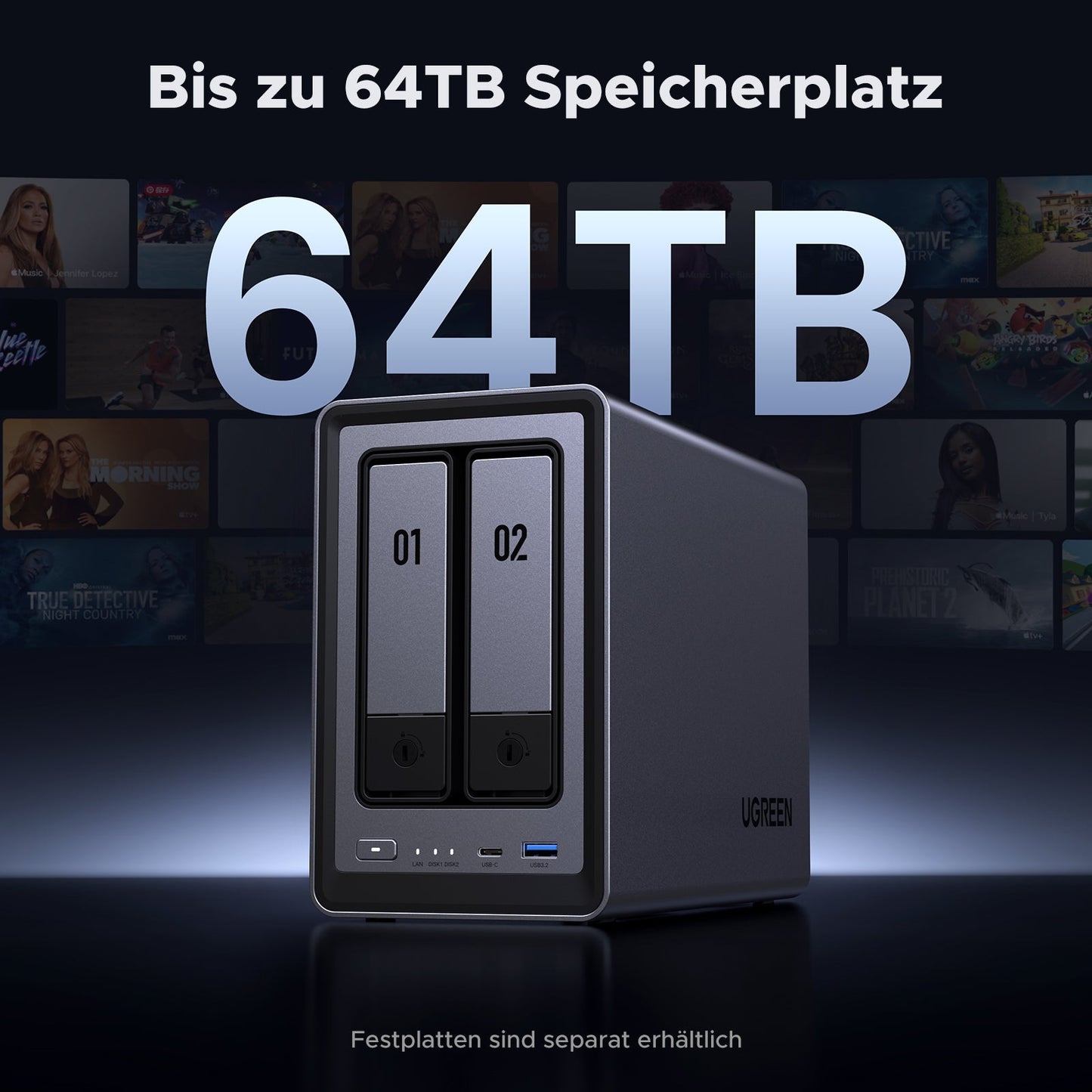 Das UGREEN 2-Bay NAS -Speichergerät mit bis zu 64 TB Speicherplatz