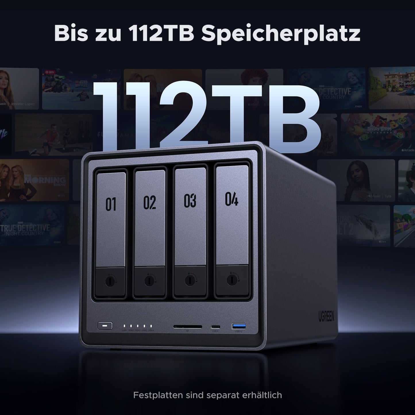 UGREEN 4-Bay NAS -Speichergerät verfügt über einen Speicherplatz von bis zu 112 TB.